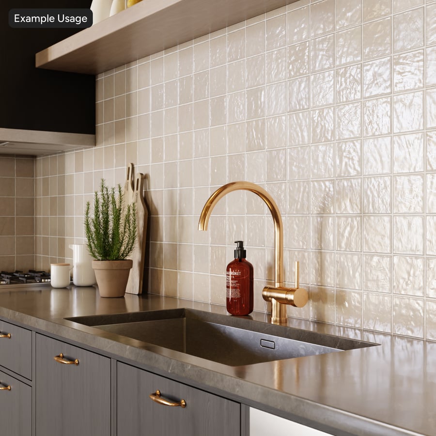 Square Zellige Glossy Tile Texture, Creamy Beige