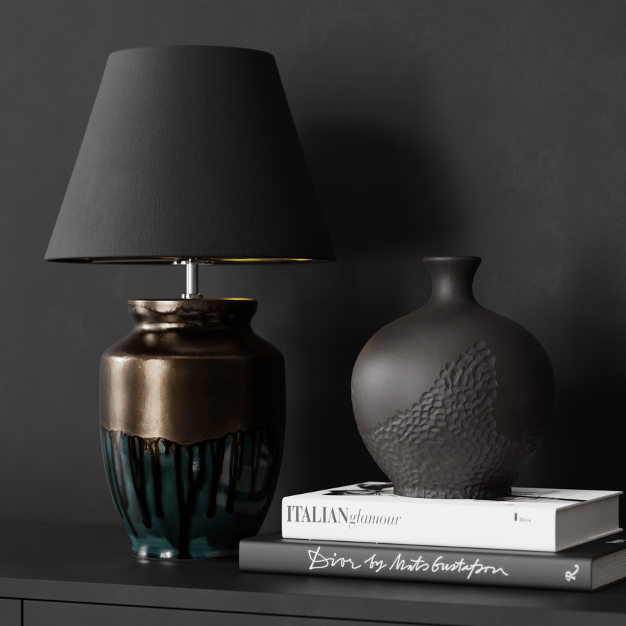 Lampu Eno Ceramic Skaro Golden Petrol Shade Model, Coklat